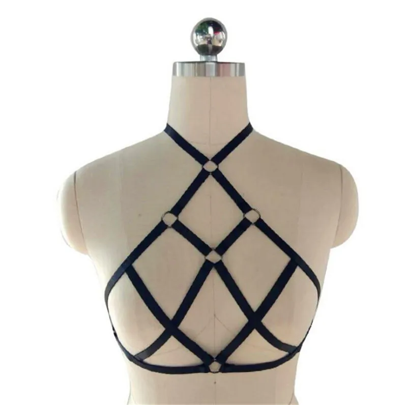 

Girl Hollow Out Elastic Cage Bra Bandage Strappy Halter Bra Bustier Cropped Belt Harness Bra Crop Tops Women
