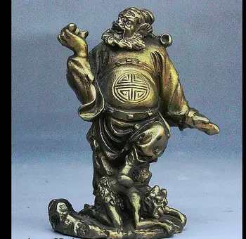 

zhmui88002841211++7cm Old China Folk Taoism Temple Bronze Zhong Kui God Step Devil Exorcism Statue