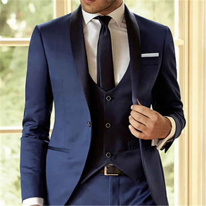 Navy Blue Shawl Lapel Formal Men Suit Latest Coat Pant Designs t Slim
