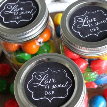 

Custom Wedding Mason Jar Stickers Love is Sweet Candy Buffet Favor Labels Chalkboard style,Personalized Kisses Sticker