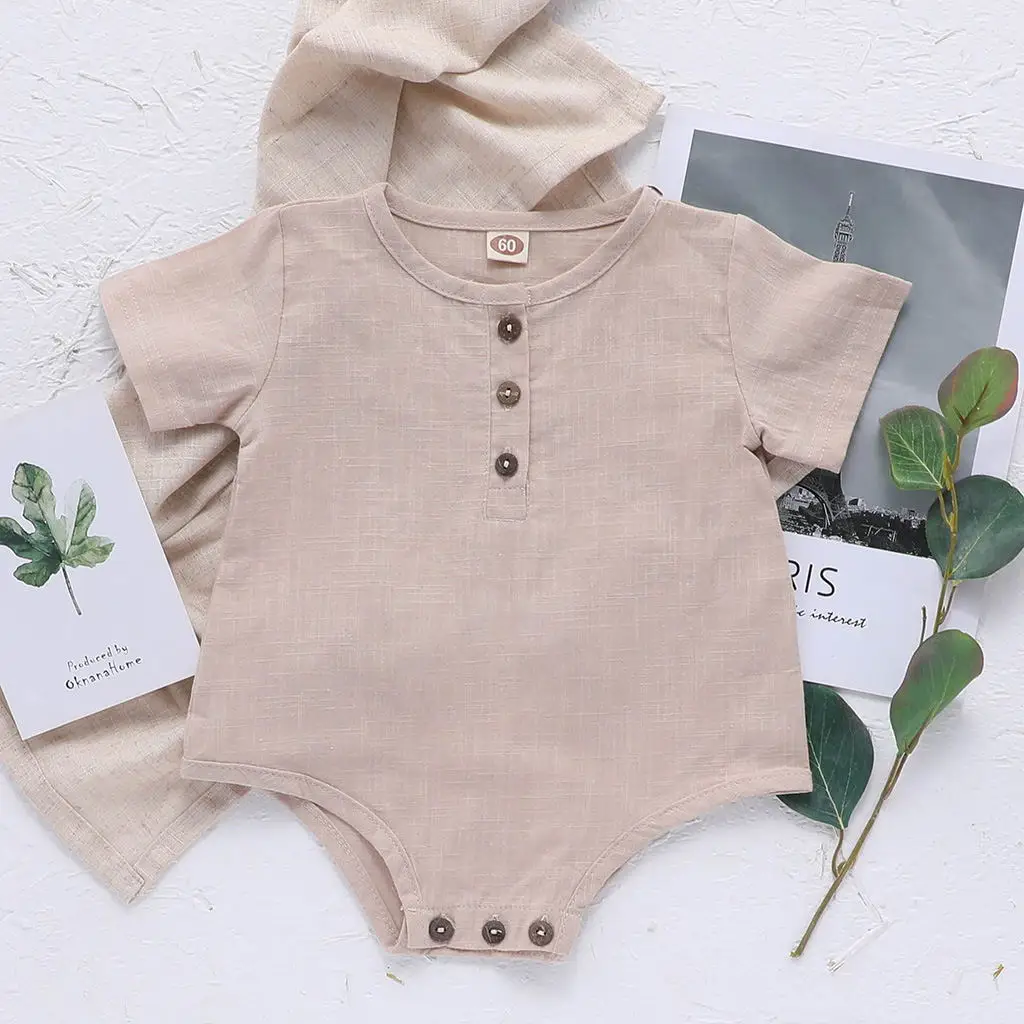 Летняя одежда для малышей 0-12 месяцев, однотонный комбинезон для новорожденных мальчиков и девочек, повседневный комбинезон с короткими рукавами - Color: Light Grey