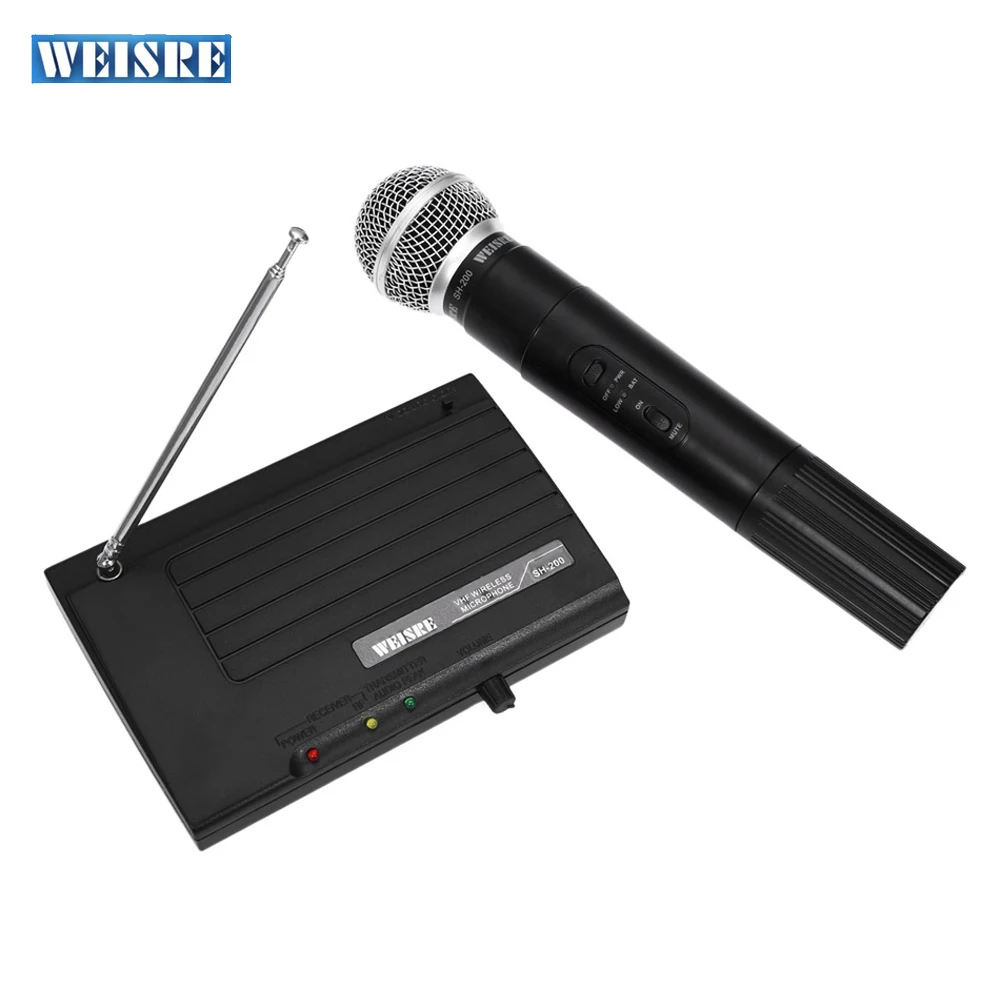 

WEISRE SH-200 Portable Professional VHF Wireless Handheld Microphone Dual Channel Transmitter Mic Set with High S/N Ratio