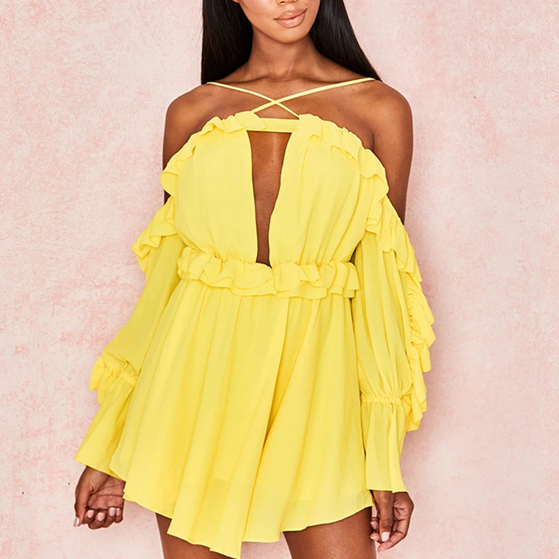 Женский шифоновый комбинезон на бретельках повседневный однотонный с открытыми