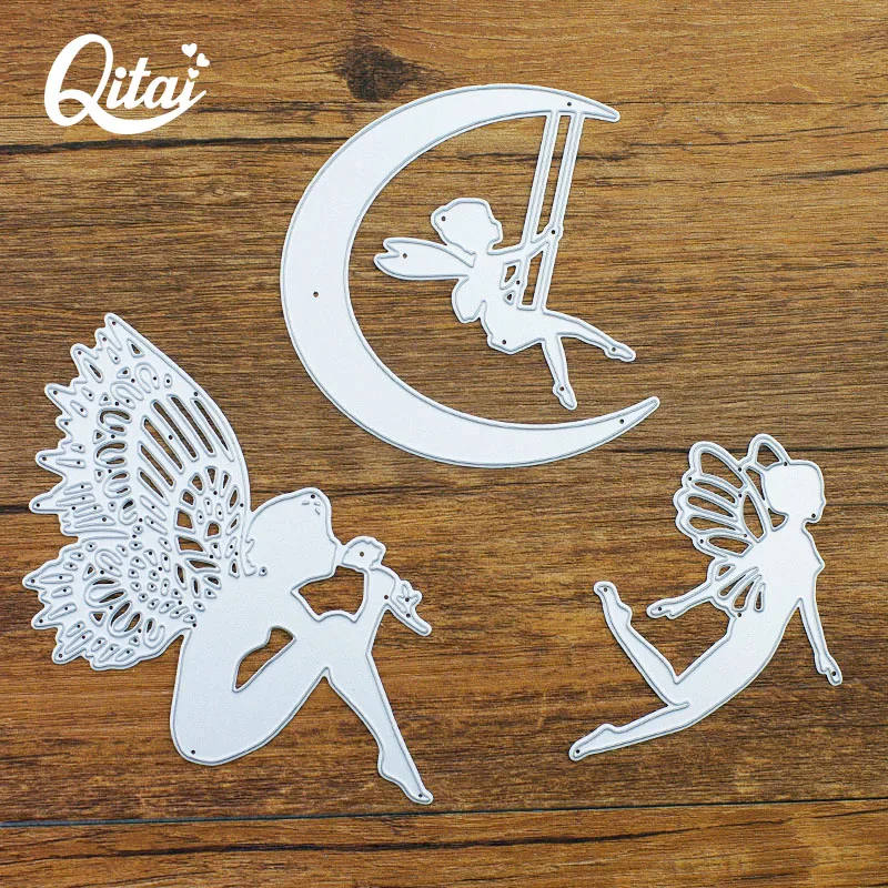 

QITAI 3pcs/pack Cutting Dies Moon/Little Angel/Little Fairy DIY Paper Metal Material Creative Decoration Scrapbooking D126