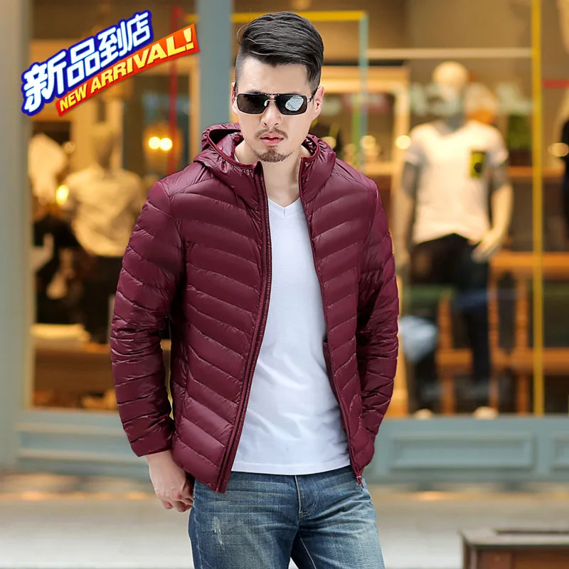 Men's Ultra Light Packable Down Jackets Hooded Slim Down Coats White Duck Padded Parkas Winter Puffer Jacket JK-618