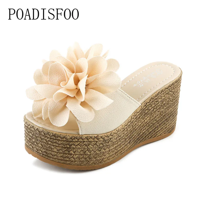 

POADISFOO The Sweet Flower Slope With Waterproof Platform Trade Women Sandals Beach Shoes Women's Fashion Sandals .FZZ-2758