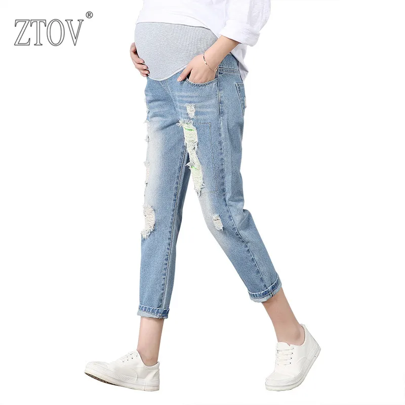 

ZTOV Maternity Pants For Pregnant Women Pregnancy Denim Jeans Spring Hole Trousers Belly Capris Legging Clothing Overalls Pants