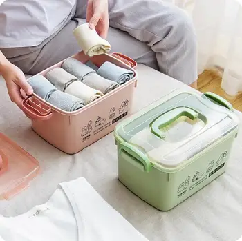 

Portable Underwear Storage Box With Lid Plastic Snack Box Desktop Cosmetic Organizer