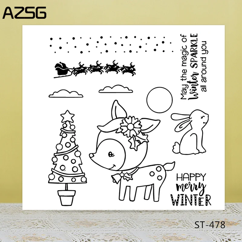 

AZSG Merry Winter Lovely Deer Rabbit Clear Stamps/Seals For DIY Scrapbooking/Card Making/Album Decorative Silicone Stamp Crafts