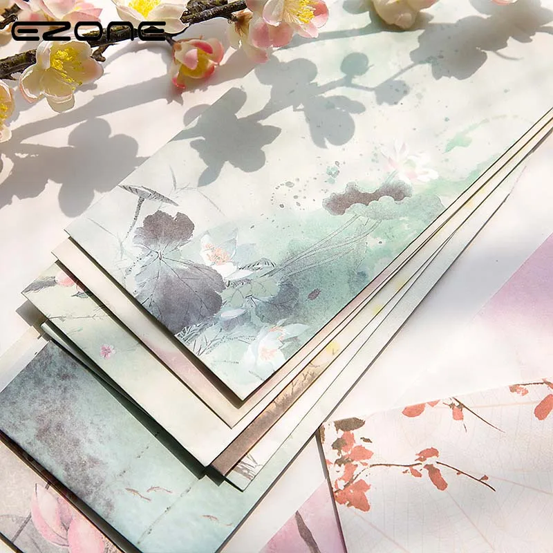 

EZONE 5PC/Lot Vintage Chinese Style Craft Paper Envelope For Letter Paper Postcard Retro Flower Envelope Stationery Random Color