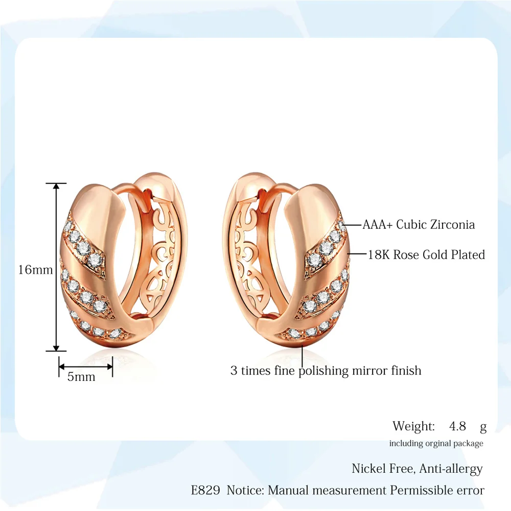 Двойные модные серьги обруча для женщин, кубический цирконий, кристалл, розовое золото, цвет,, пирсинг, ювелирные изделия, серьги DFE829M