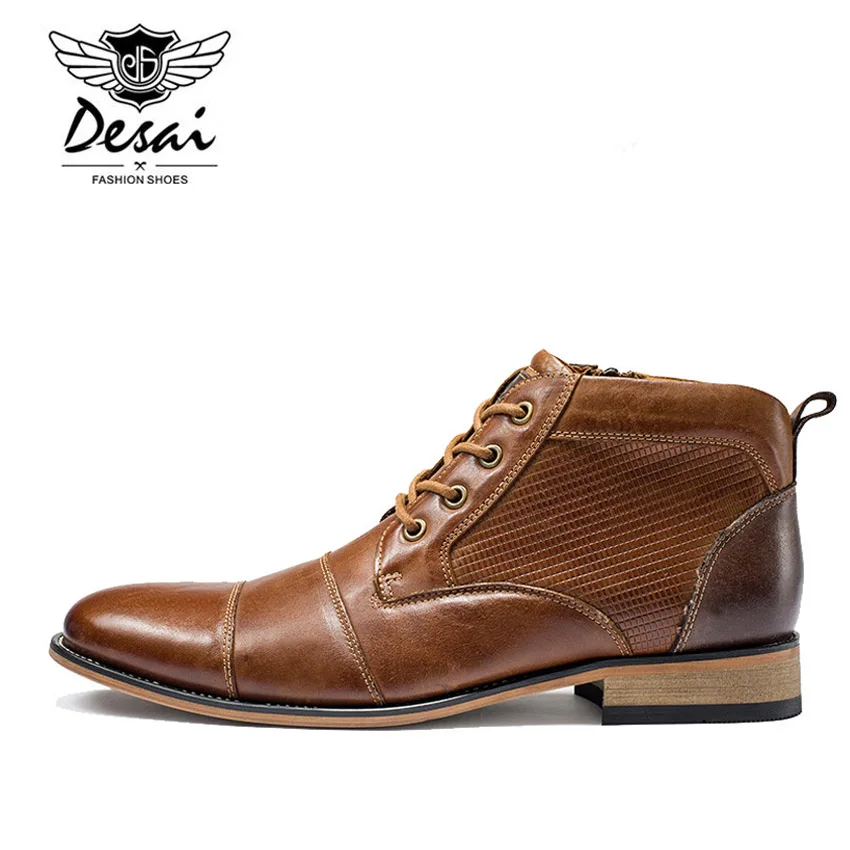 DESAI/зимние теплые ботинки; Мужская Высокая обувь; ботинки из натуральной кожи; повседневные туфли-оксфорды; высокие ботинки для мужчин размера плюс; американские размеры 7-13