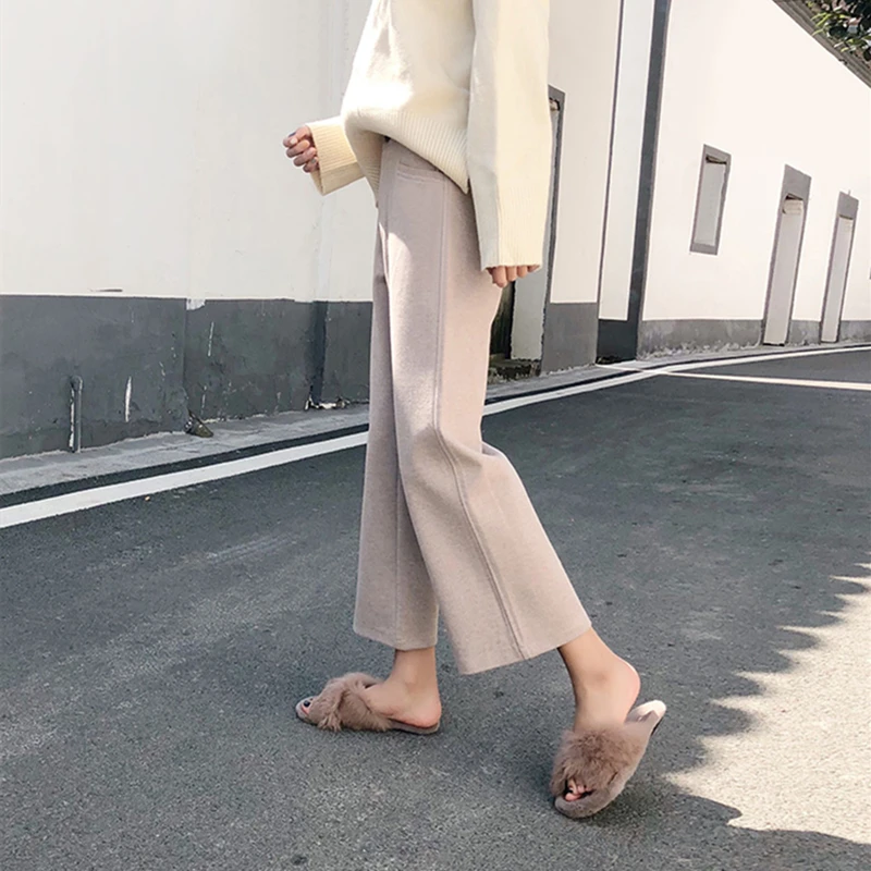 

Wide Leg Hare Pants Women's Autumn and Winter 2019 New Style Loose High Waist Straight-tube Wool Casual Trousers FASHION NEW