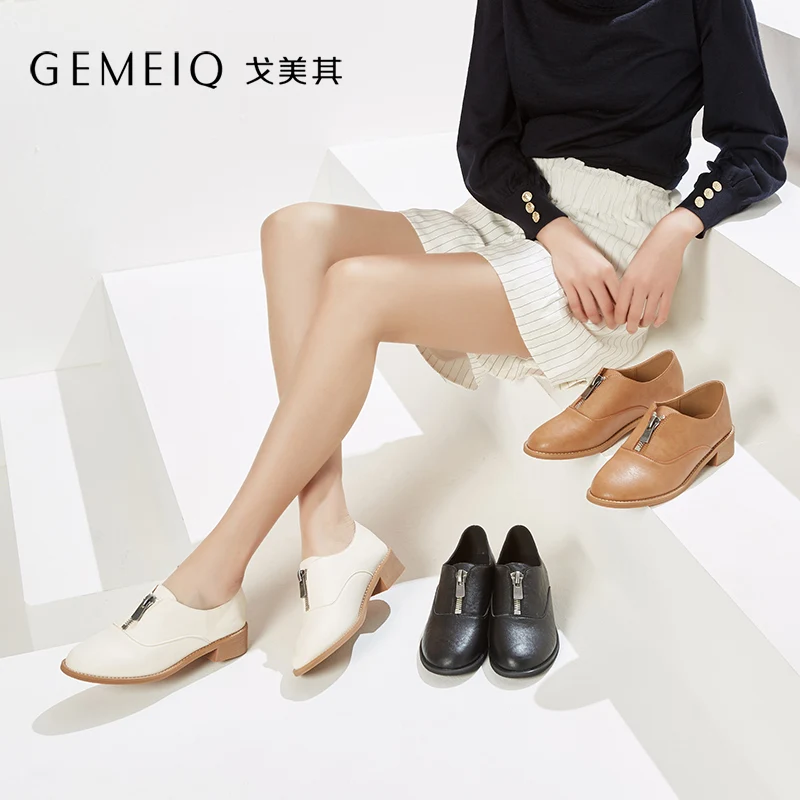 GEMEIQ/Новинка года; сезон весна; открытые туфли с круглым носком; женская обувь на среднем каблуке; повседневная кожаная обувь в британском стиле ретро