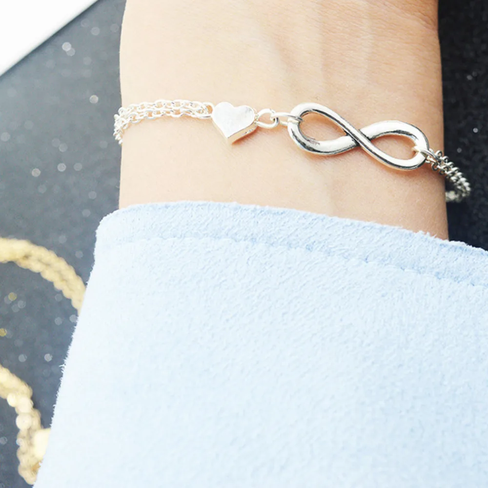1Pc Fashion Gold Silver 8 Infinity Heart Sign Bracelet Infinite Metal Punk Hand Chain Bangle For Women Girl Lover Jewelry |