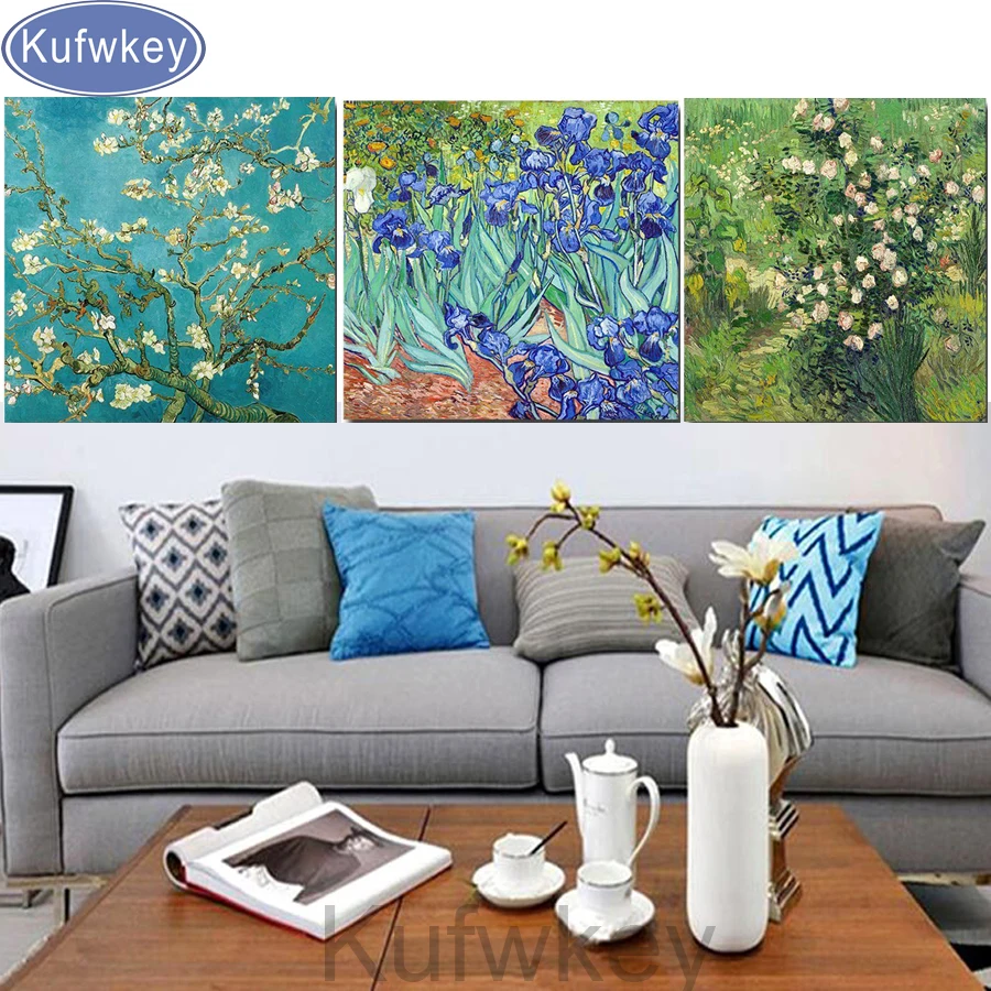 

3pcs 5D diy Diamond Painting Cross Stitch full square Diamond Embroidery diamond mosaic flower home Decor flower wall Painting