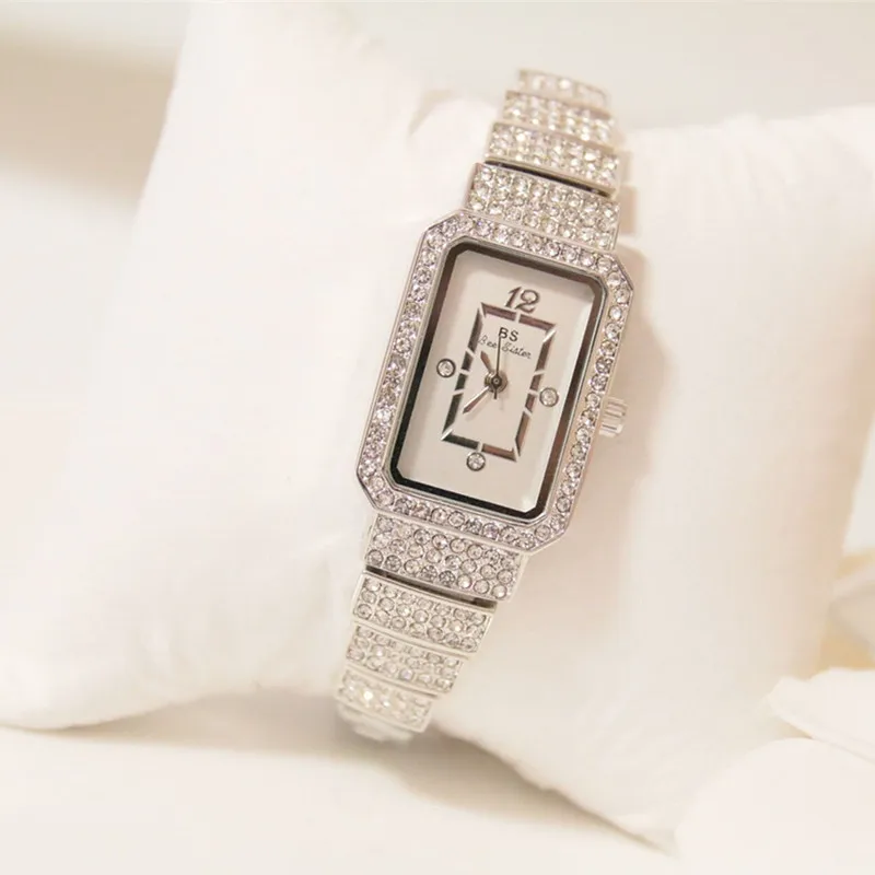 

2019 Fashion New Ladies Quartz Small Chain Watch High-end Link List Custom Women's Table Rectangular Full Diamond Female Watch
