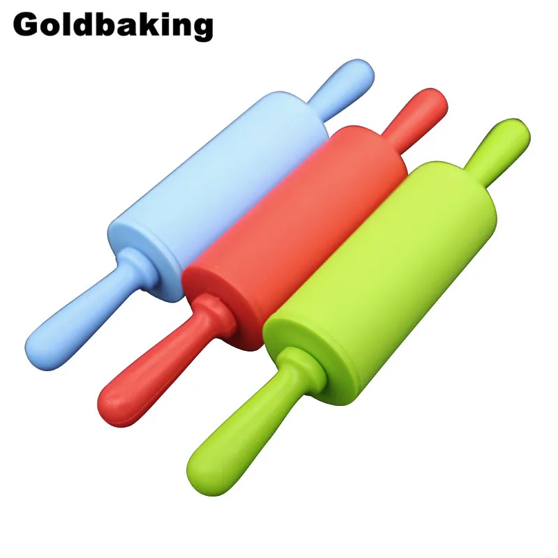 

Small Size Plastic Handle Pastry Baking Tool Dough Silicone Rolling Pin Children Toy Rolling Pin
