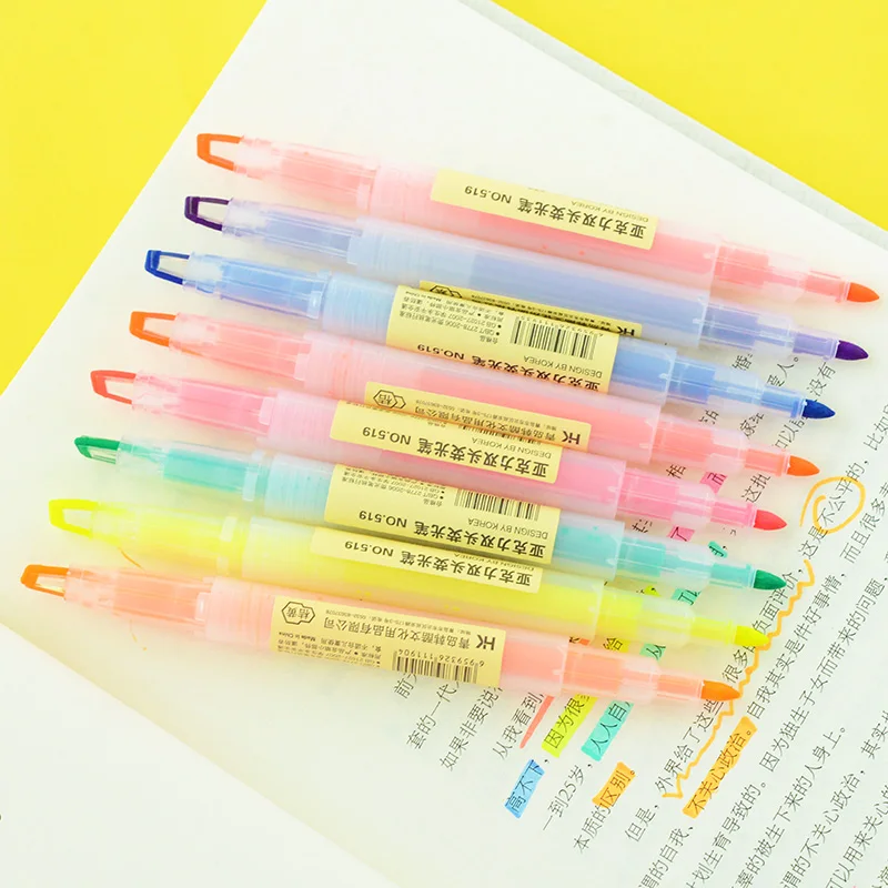 

8 Pcs/lot Kawaii Highlighter Pens Cute Double Side Fluorescent Marker Pen Stationery Office Accessories School Supplies Canetas