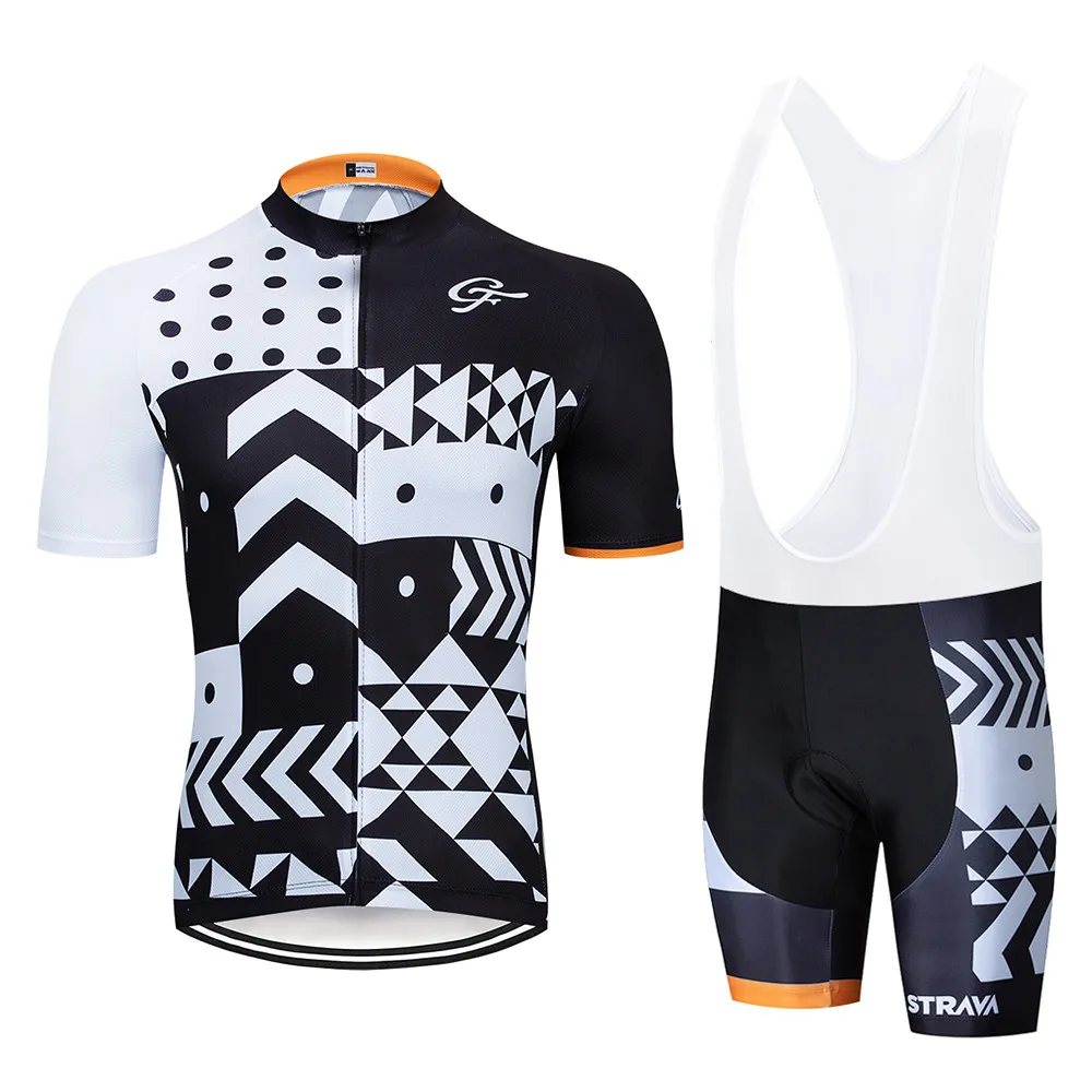 

STRAVA 2019 GF team men's summer breathable short sleeve cycling jersey kit ropa ciclismo bicycle bike clothing bib shorts set