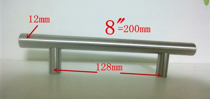 20 шт./лот диаметр 12 мм нержавеющая сталь дверца кухонного шкафа Т Бар Ручка "~ 24" - Цвет: 8inch  hole 128mm