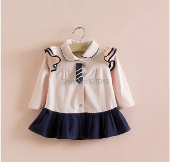 

English Stype spring baby dress baby girls dress kids cotton newborn pleated infant dress with tie vestido infantil retail