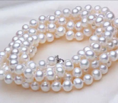 

free shupping 08148 classic round 8- 9mm south sea white pearl necklace 48inch (A0513)