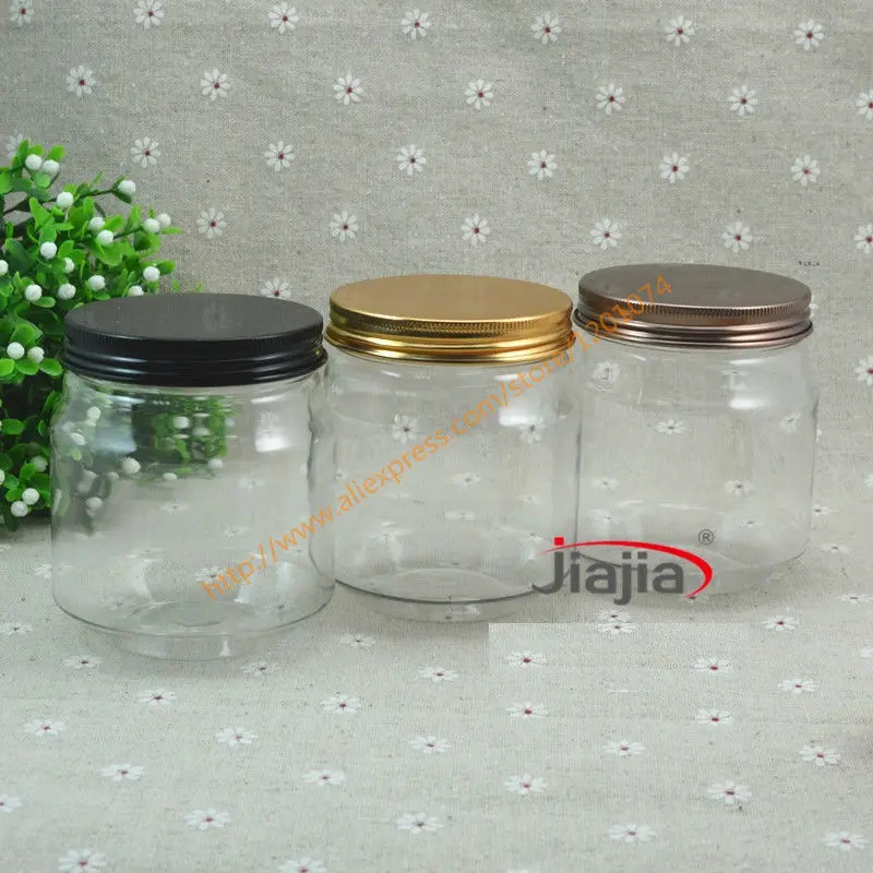 280g clear PET jar with gold/bronze/black aluminum Lid 280ml Storage