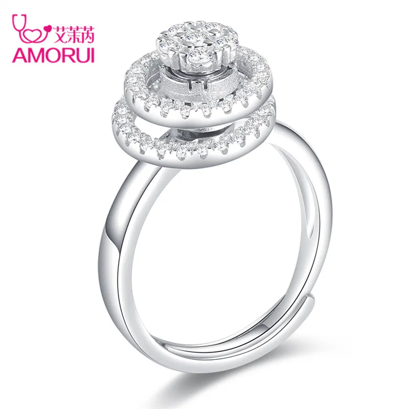 

AMORUI AAA Zircon Adjustable Engagement/Wedding Rotating Dancing Double Ring Motivation Rings for Women Anniversary Jewelry Gift