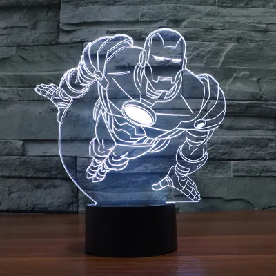 

Hot NEW 7color changing 3D Bulbing Light Flying Iron man illusion LED lamp creative action figure toy Christmas gift