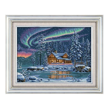 

Joy Sunday cross stitch kits diy aurora borealis DMC14CT 11CT cotton fabric livingroom baby room painting art factory wholesale