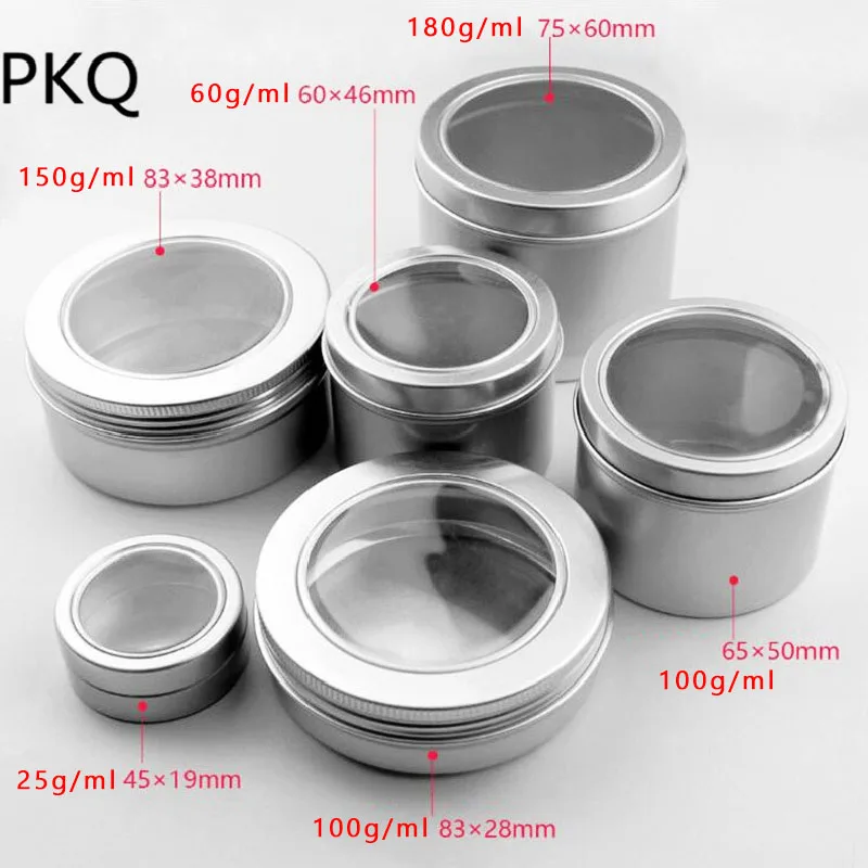 25g 60g 100g Small/Large Aluminum Jars With Window 25ml 60ml 100ml