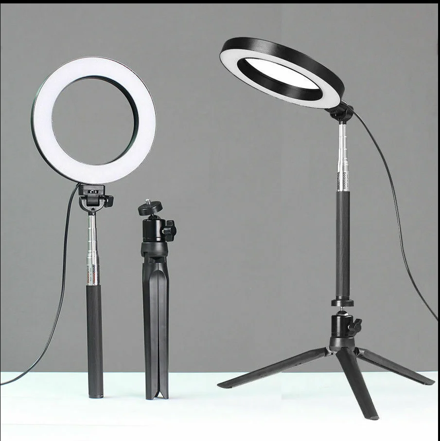 Светодиодный кольцевой светильник для селфи " для телефона с подставкой 5500 K, светильник с регулируемой яркостью, комплект для фотосъемки, для видео, макияжа, телефона, камеры