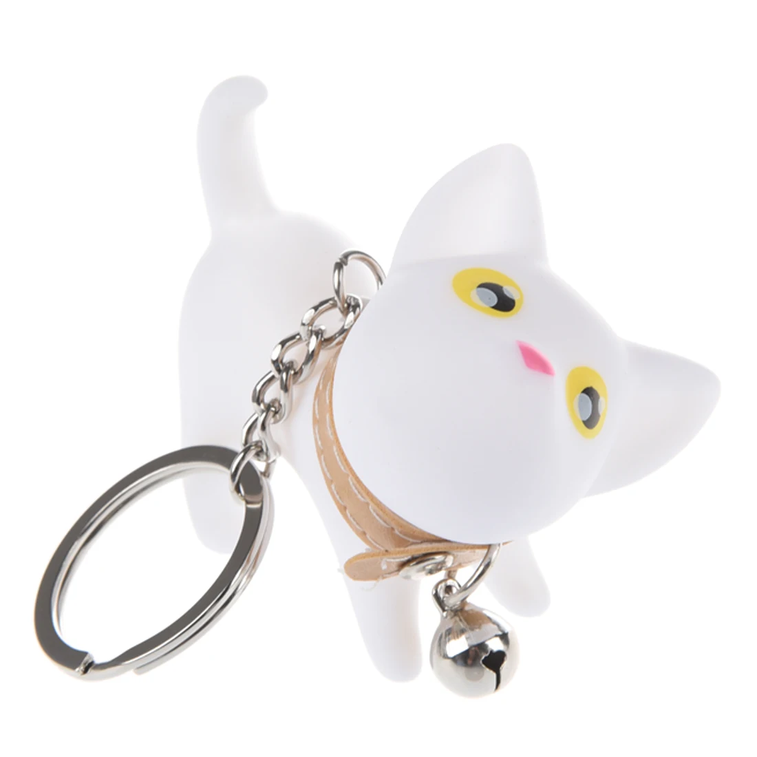 Cute Cat Key Chain/Kitten Key Ring/Bag Ornament With Bell Whitein Key