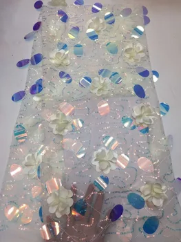 

Cyndi-1.504 embroidered Mesh Tulle fabric Factory price sequins Nigerian lace fabrics