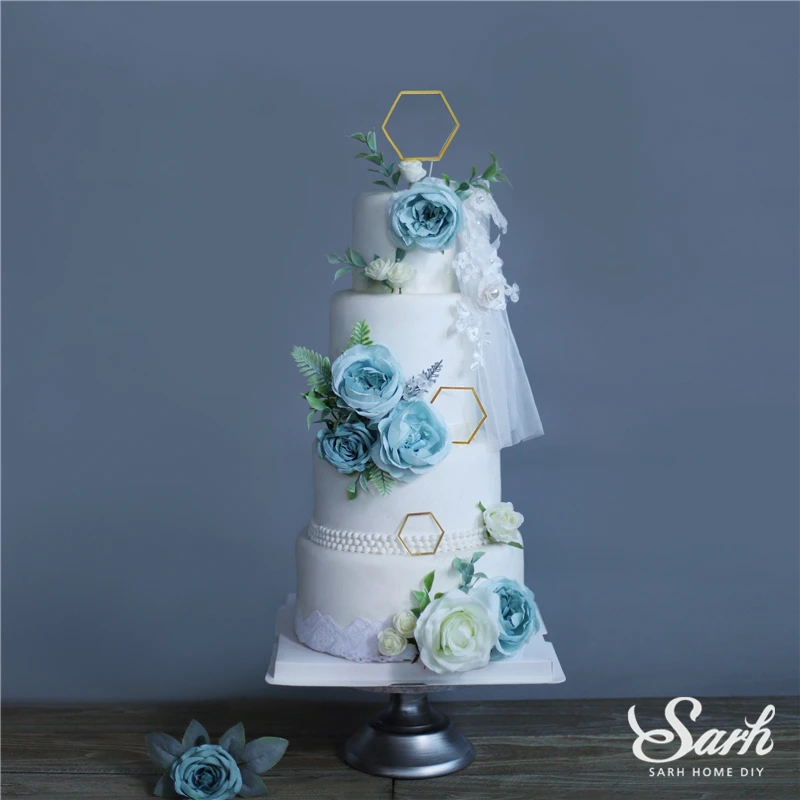Синий розовый зеленый гибискус искусственный цветок украшение на день рождения пион Топпер для невесты Свадебная вечеринка поставки выпечки прекрасные подарки