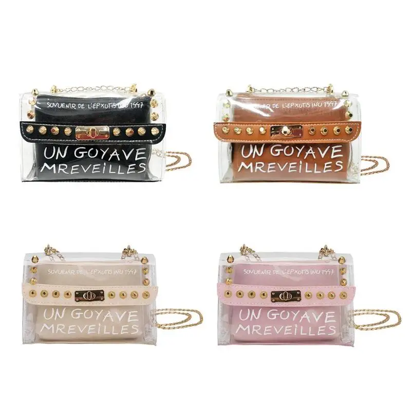 

Fashion Rivet Women Shoulder Bag PVC Transparent Crossbody Messenger Bag