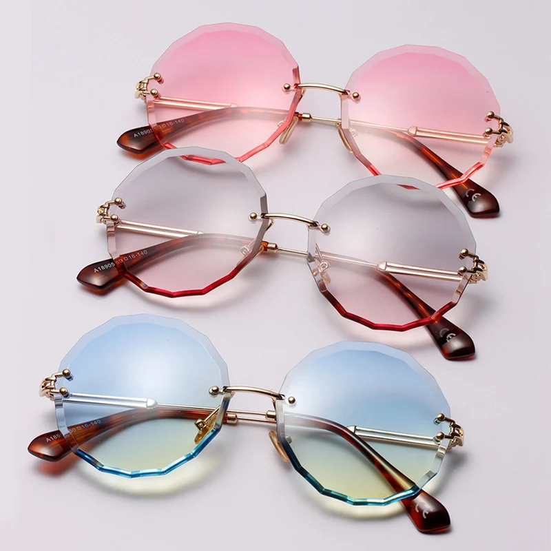 Модные круглые солнцезащитные очки без оправы с цветочным узором для женщин и мужчин, винтажные стильные солнцезащитные очки с металлической оправой, уникальные украшения для дома, очки для глаз