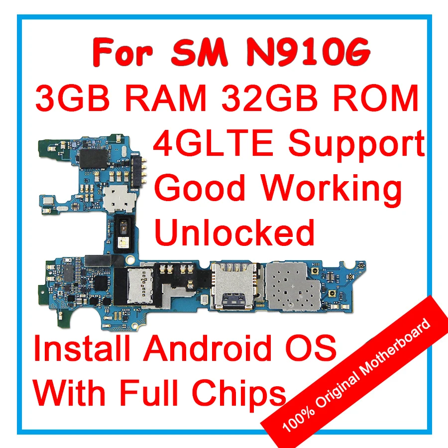 

100% Original Motherboard For Samsung Galaxy NOTE 4 N910G 32GB Unlocked 4G LTE Support Logic Mainboard With Chips Android System