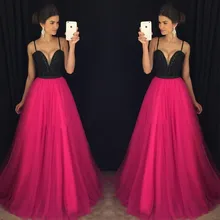 Trendy Spaghetti-trägern Fuchsia Abendkleider Wulstige Schatz Backless Bodenlangen Abendkleider Lange Abendkleider Abschlussball-partei Longo