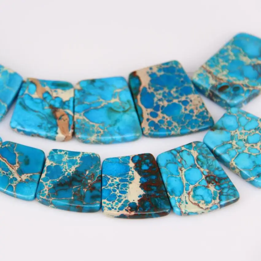15pcs/str Large Blue Sea Sediment Stones Graduated Flat Square Set Pendants,Dyed Emperor Gems Loose Beads Slab Craft Necklace