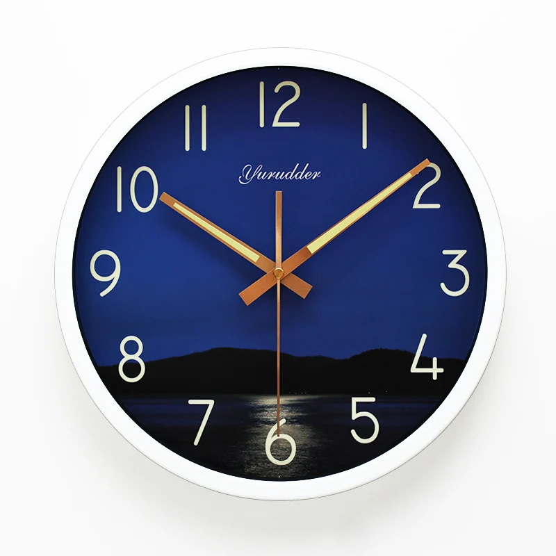 

Newest 12 Inches The Sea at night Design Metal Frame Modern Fashion Round Wall Clock LUMINOVA Decorative Wall clock