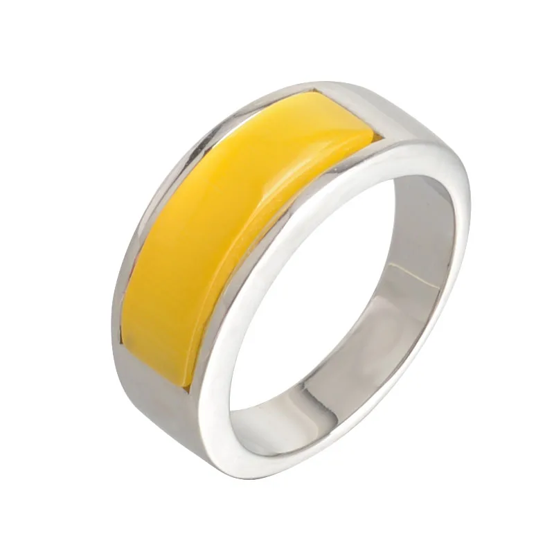 Высококачественное прямоугольное Изогнутое Кольцо из искусственного камня из нержавеющей стали для женщин модные ювелирные аксессуары многоцветные кольца - Цвет основного камня: Yellow