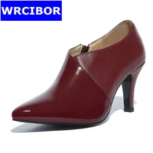 NEW 2017 Spring Women’s Shoes Genuine leather pointed toe High-heeled shoes Lady Patent leather zipper Spike heels High Heels