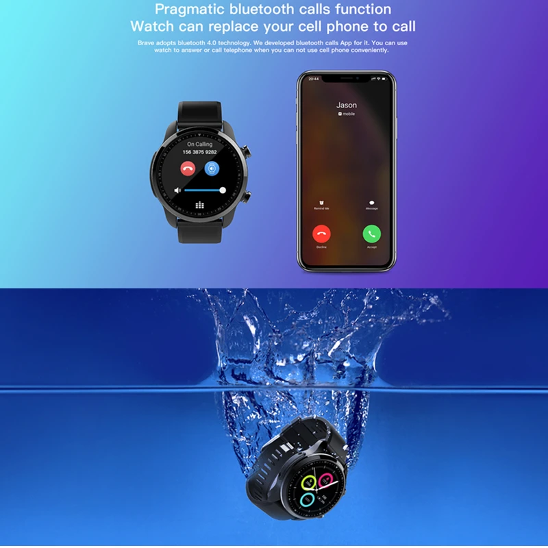 

Bluetooth Smartwatch Brave support 2GB +16GB Heart Rate Android 6.0 IP68 Waterproof Sports Smart Watch for xiaomi huawei iphone