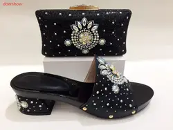 Doershow хороший Дизайн серебро Итальянская обувь с сумки в комплекте, Размер 38–43 последние стразами в африканском стиле женская обувь и Сумки