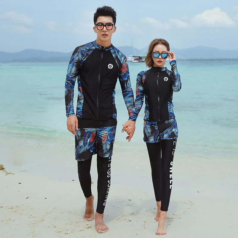 

Men Women Zipper Long Sleeve Rash Guard Full Body set of 3-5 pieces Swimsuit Printed Swim Surf Beach Snorkeling Shirts Leggings
