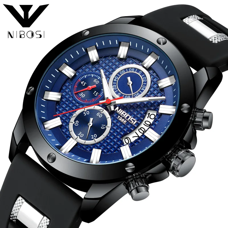 

NIBOSI Mens Watches Top Brand Luxury Sports Men Watch Waterproof Army Military Silicone Strap Quartz Watch Men Luxury Brand