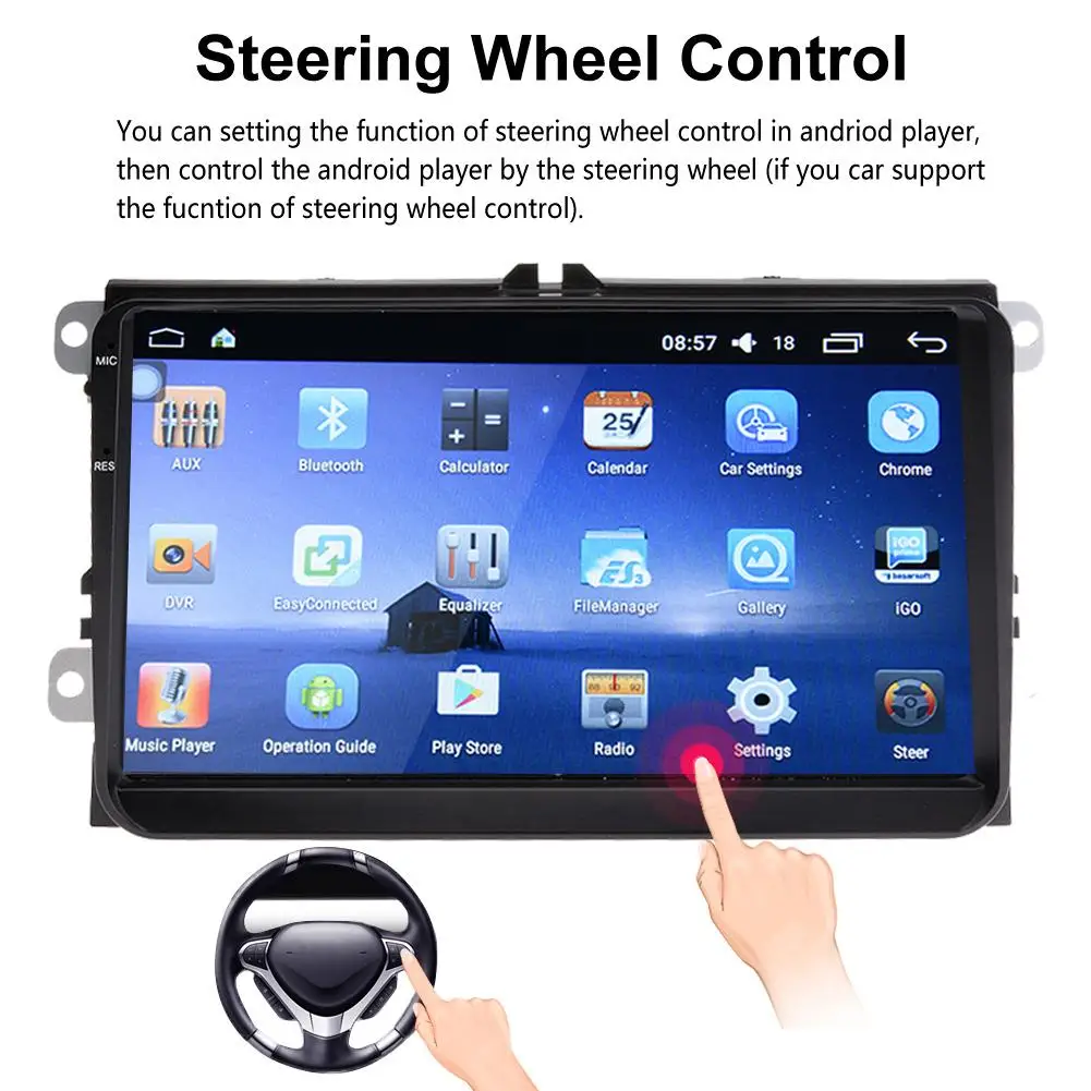 

Android 2 Din Car Auto 9 Inches Radio GPS Tracker For volkswagen Rear view Camera WIFI HD Control Steering Multiplayer