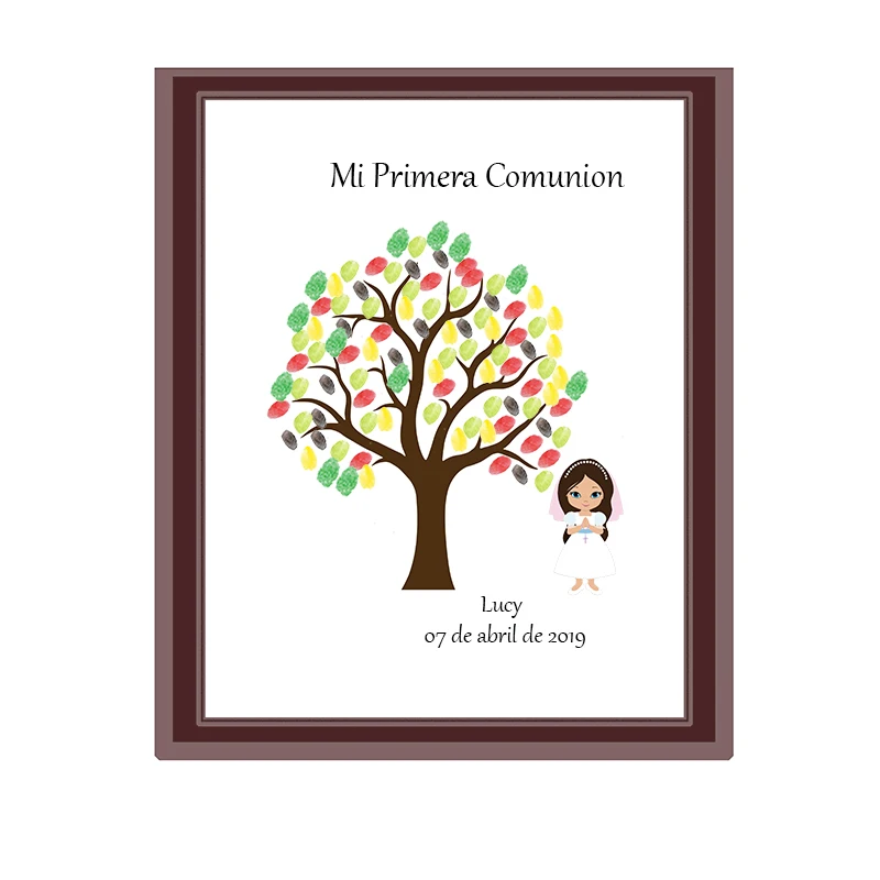 Mi Primera Comunion DIY отпечаток пальца Гостевая книга холст Подпись для девочек Первое